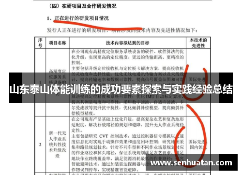 山东泰山体能训练的成功要素探索与实践经验总结